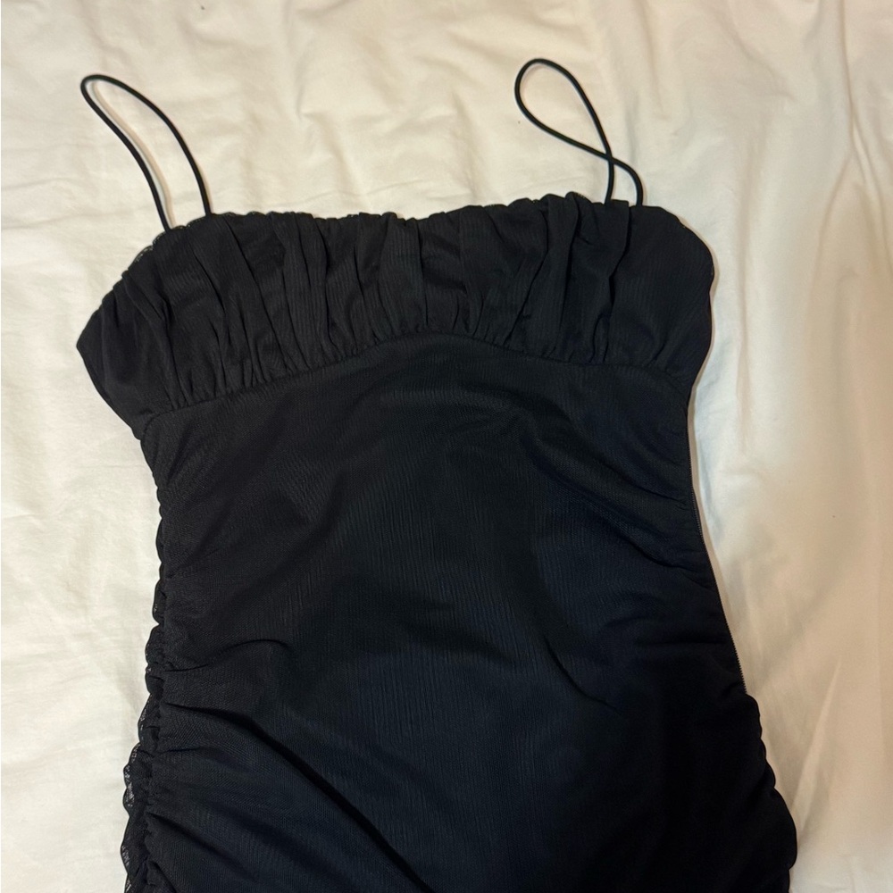 Princess Polly Black Ruched Spaghetti Strap Dress